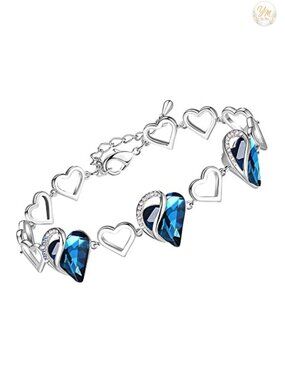 Rhodium Plated Crystal Heart Infinity Link Bracelet - Women's Jewelry Gift